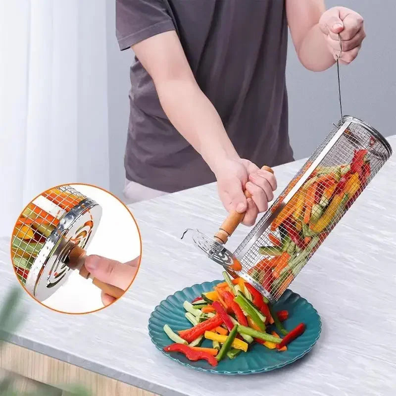 Barbecue Cages Barbecue Grill Grate Camping Picnic Cookware Outdoor Round BBQ Campfire Grill  BBQ Vegetable Grilling Basket