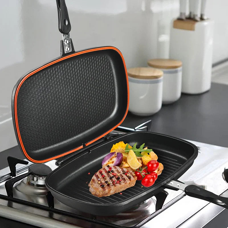 Nonstick Reversible Grill Pan Double-Sided Ribbed Flat BBQ Griddle Indoor Outdoor Cookware