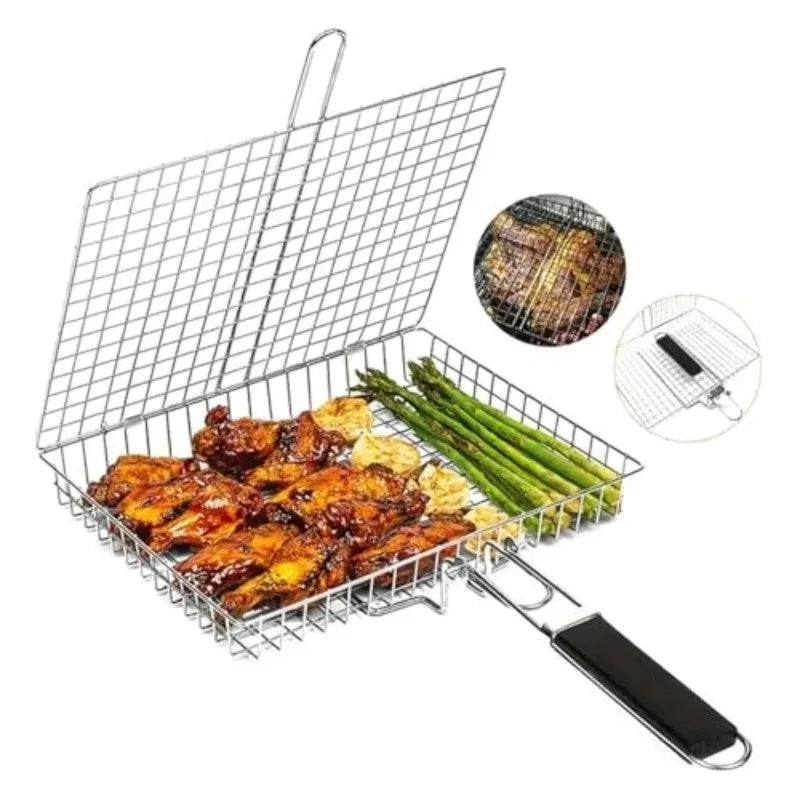 Portable  Metal iron Folding Grill Basket BBQ Grill Basket With Handle for Fish Vegetables Shrimp Cook Accessories Outdoor