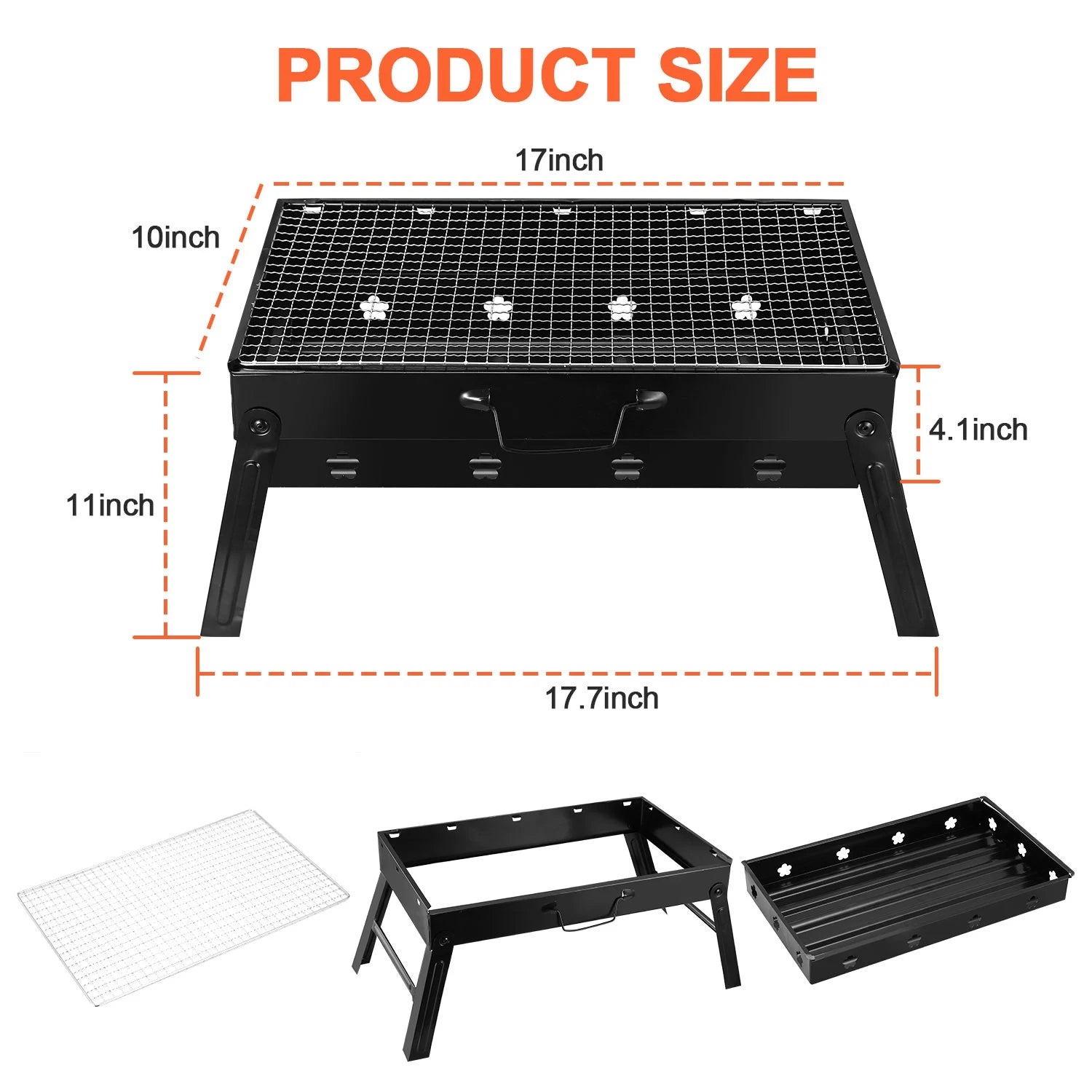 [US Stock] Portable Charcoal BBQ Grill Folding Stainless Steel Barbecue for Outdoor Camping Tailgating Picnic 4-6 People