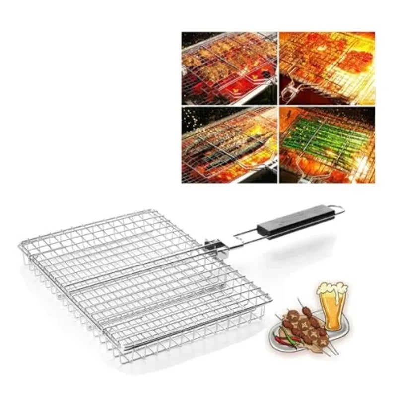 Portable  Metal iron Folding Grill Basket BBQ Grill Basket With Handle for Fish Vegetables Shrimp Cook Accessories Outdoor
